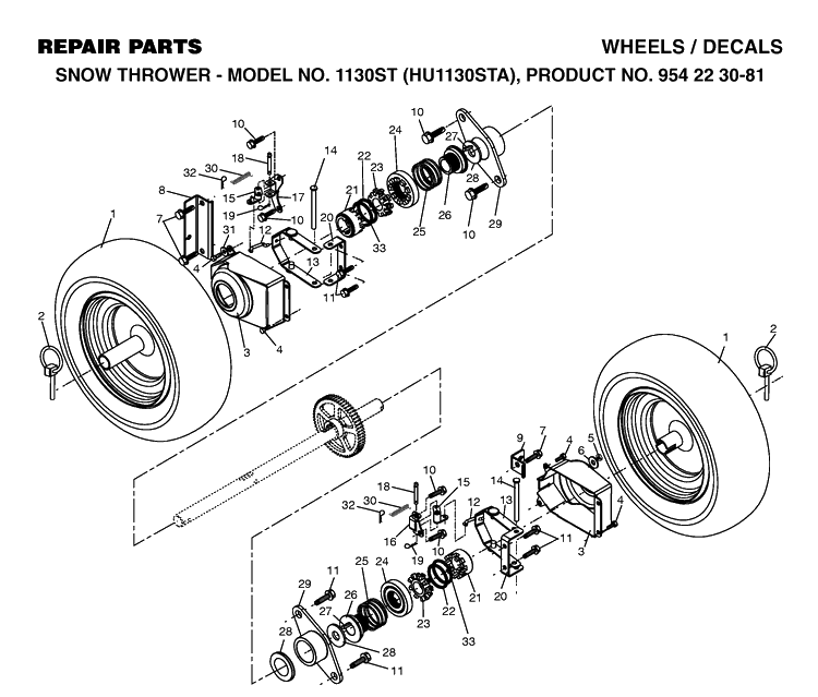 Wheels And Tires Diagram and Parts List for 1130ST (HU1130STA)(2002-09) Husqvarna Snow Blower