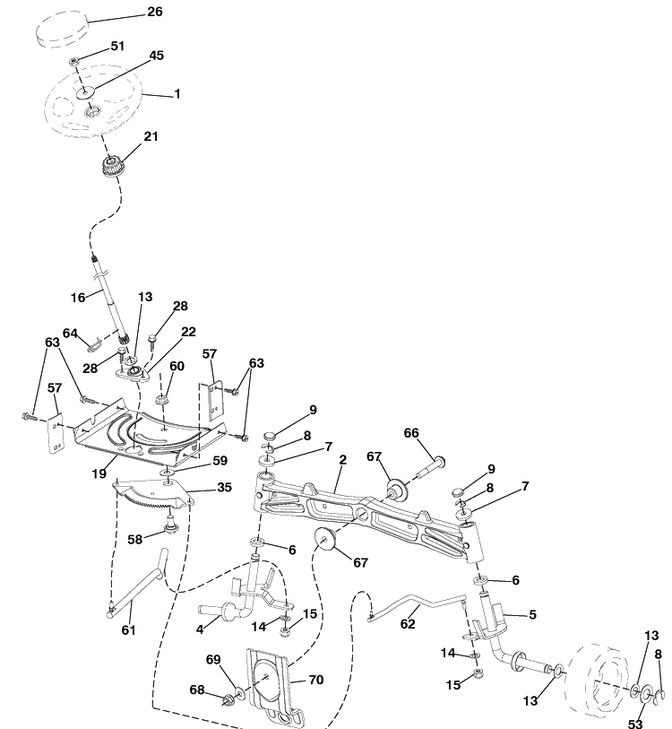 Steering Assembly Diagram and Parts List for YTH2042 (96043009201)(2010-02) Husqvarna Lawn Mower