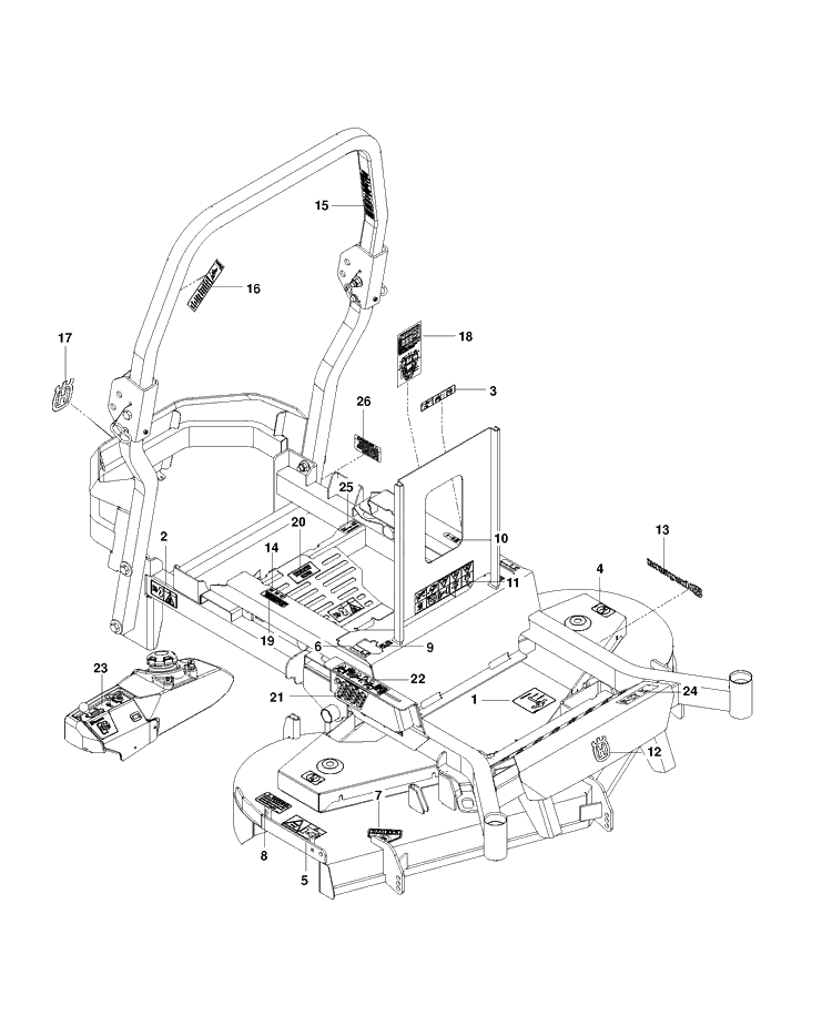 Decals Diagram and Parts List for P-ZT48CA (966663802)(2012-08) Husqvarna Lawn Mower