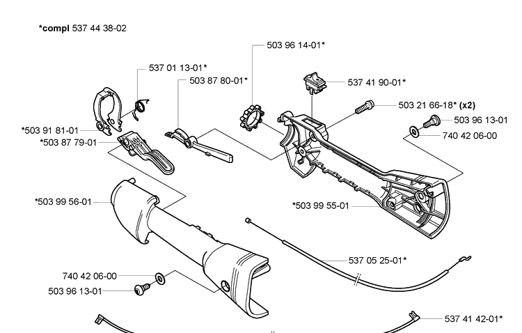 Throttle Diagram and Parts List for 223L 2005-04 Husqvarna Trimmer