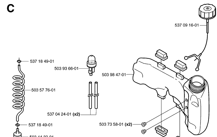 Fuel Tank Diagram and Parts List for 326HS99 (X-SERIES)(20030100001-Current) Husqvarna Hedge Trimmer