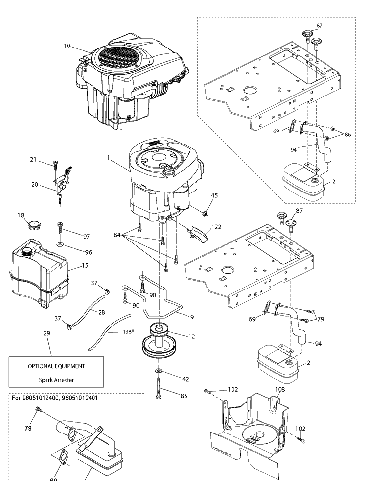 Engine Diagram and Parts List for TC138  Husqvarna Lawn Tractor