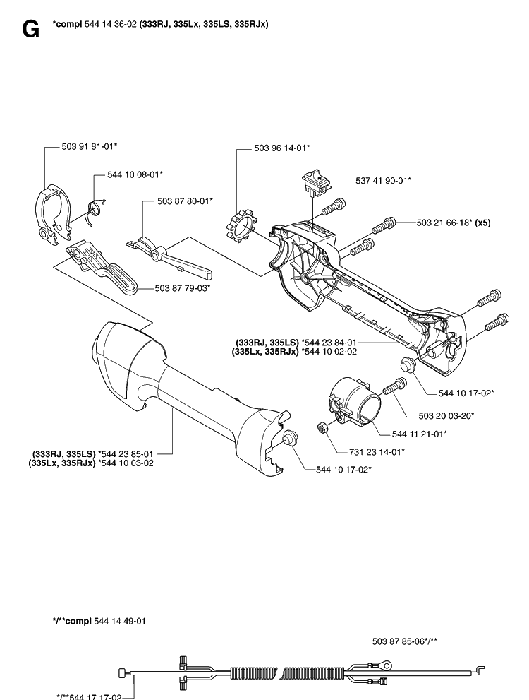 Handle And Controls Diagram and Parts List for 335LS 20070100001-Current Husqvarna Edger