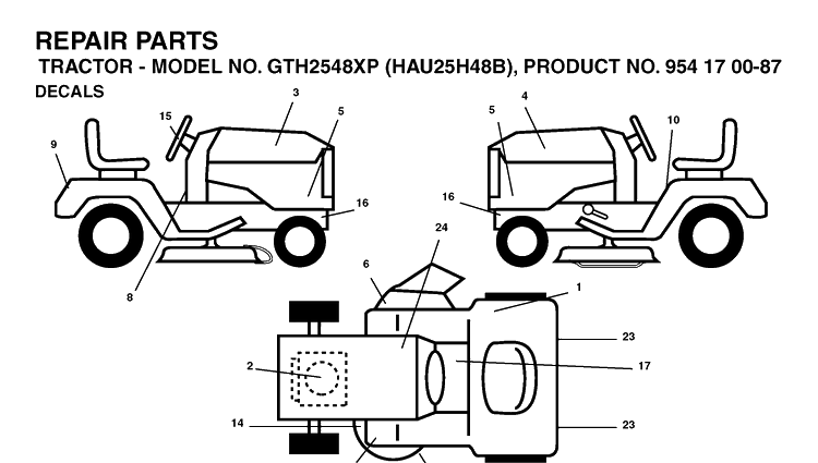 Decals Diagram and Parts List for GTH2548XP (HAU25H48B)(2004-01) Husqvarna Lawn Tractor