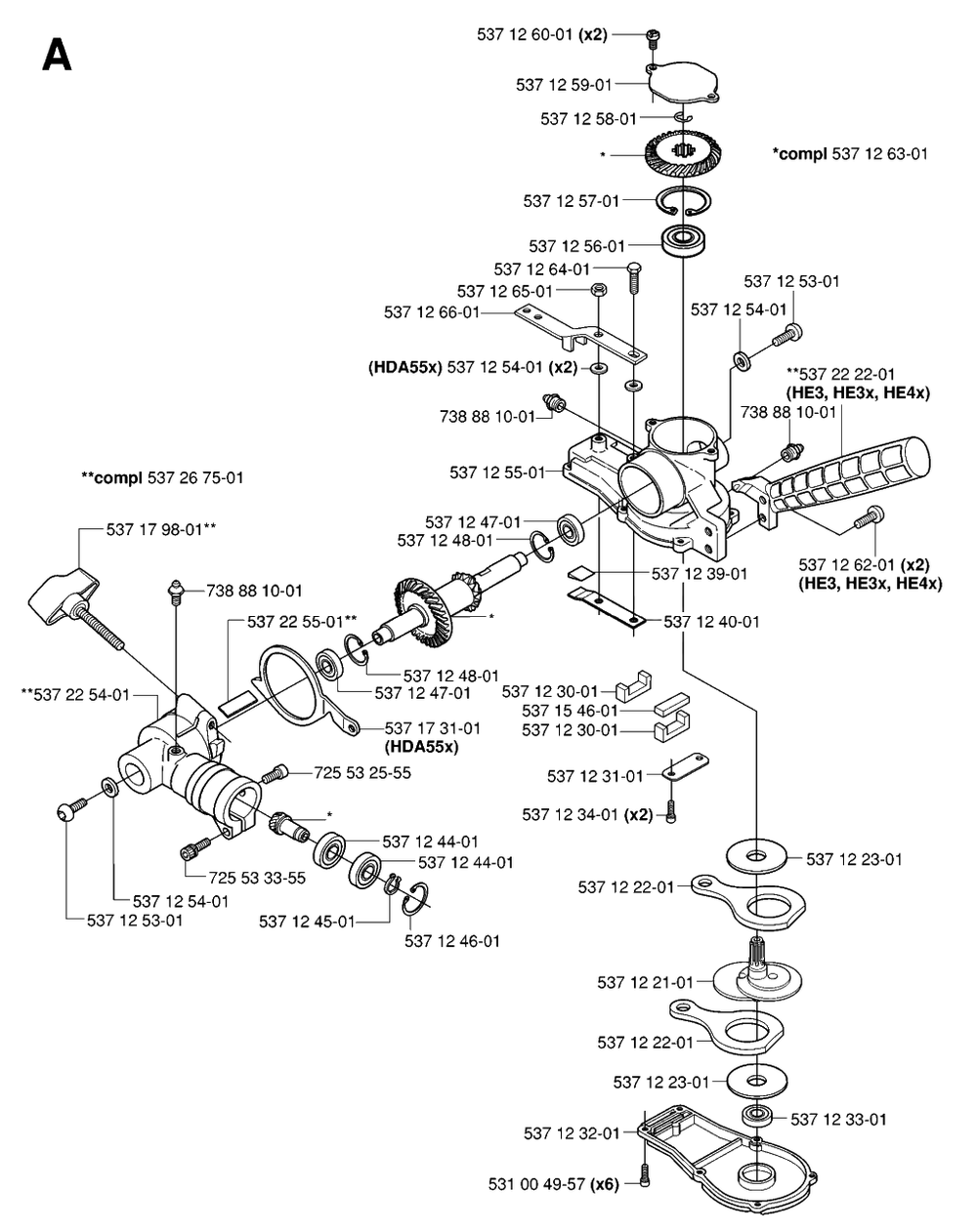 Gear Housing Diagram and Parts List for HA110 20050600001 - 20054000000 Husqvarna Trimmer