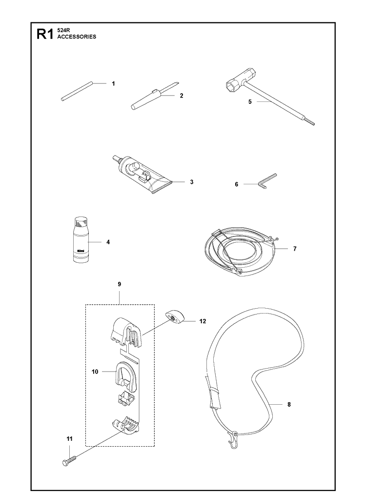 Accessories Diagram and Parts List for 524R 2020-11 Husqvarna Brush Cutter