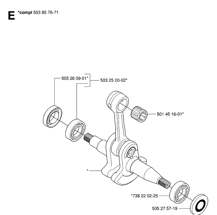 Crankshaft Diagram and Parts List for 346XP 20070500001-20071300000 Husqvarna Chainsaw
