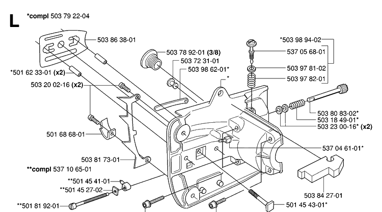 Crankcase Diagram and Parts List for 338XPT 20063600001-Current Husqvarna Chainsaw