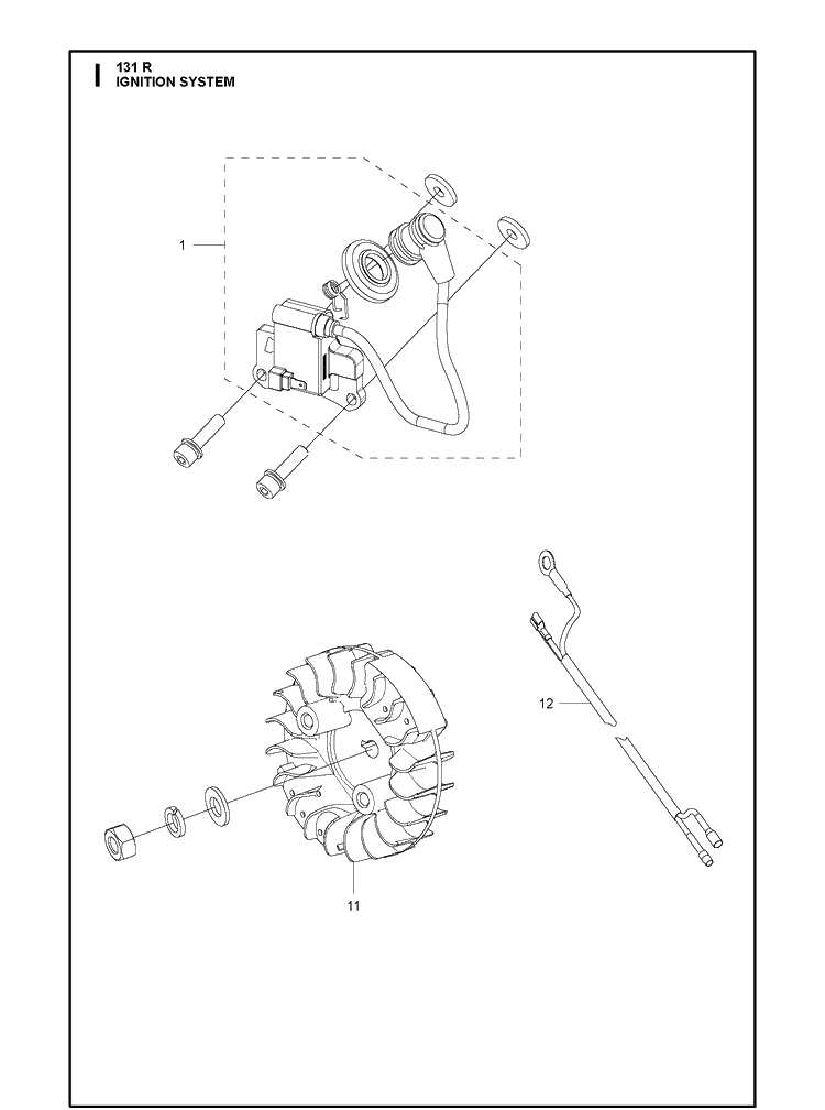 Ignition System Diagram and Parts List for 131R (967843102)(2020-10) Husqvarna Edger