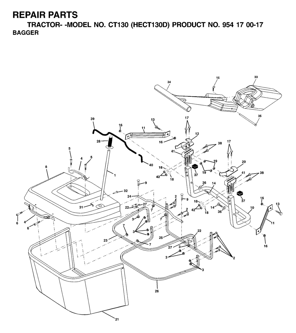 Bagger Diagram and Parts List for CT130 (954170017-D)(2001-01) Husqvarna Lawn Tractor