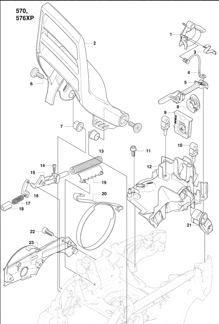 Chain Brake Diagram and Parts List for 570EPA 2009-01 Husqvarna Chainsaw