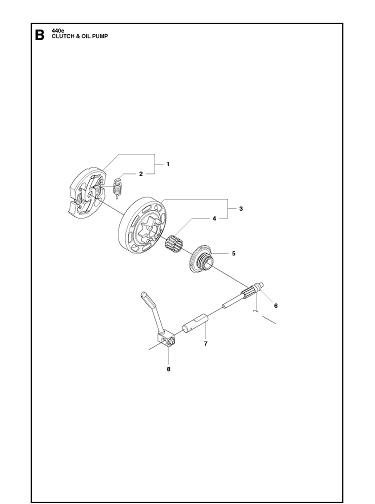 Clutch Oil Pump Diagram and Parts List for 440E 2011-05 Husqvarna Chainsaw