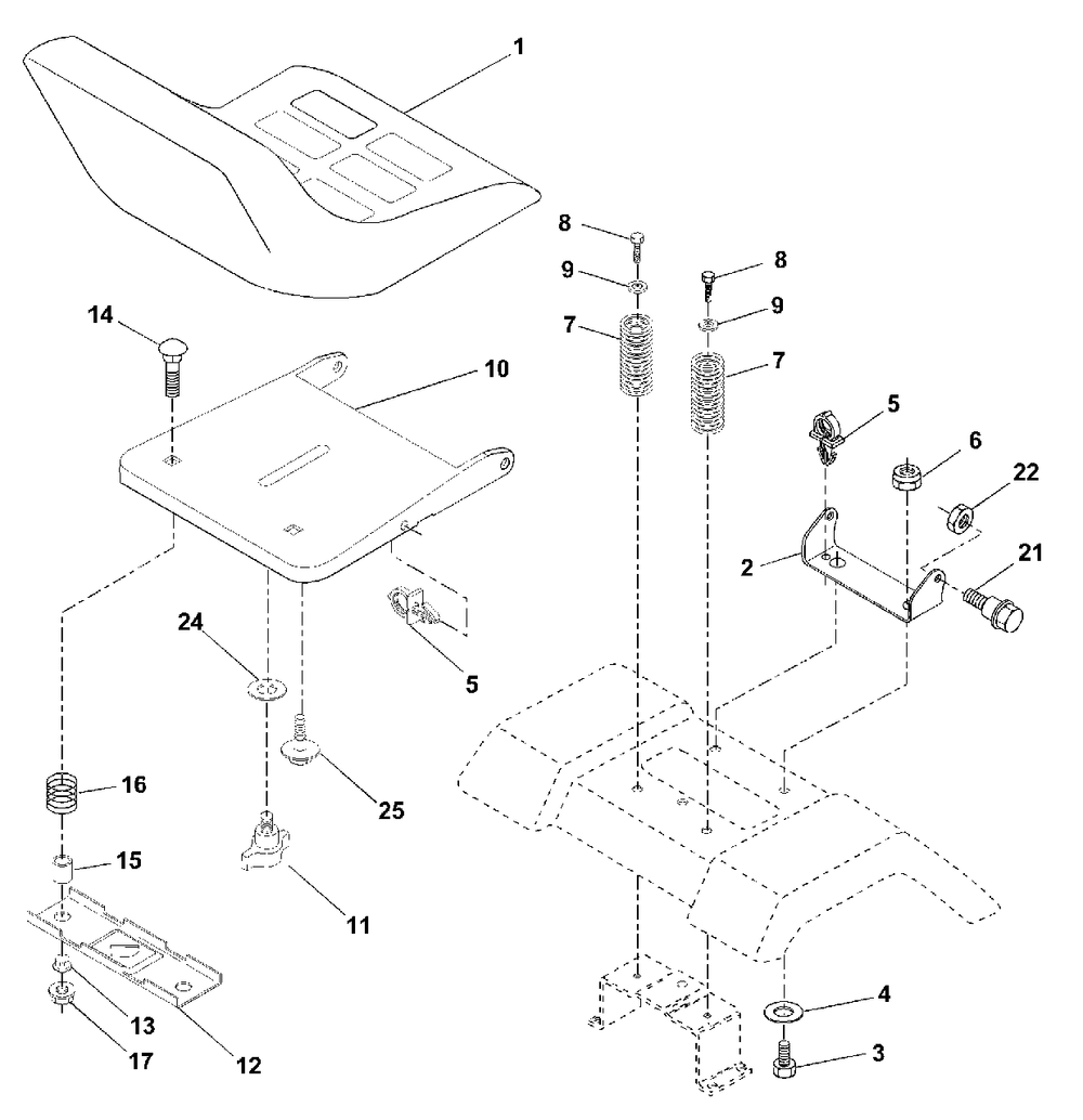 Seat Assembly Diagram and Parts List for YTH1542XP (954567253-D)(2001-12) Husqvarna Lawn Tractor