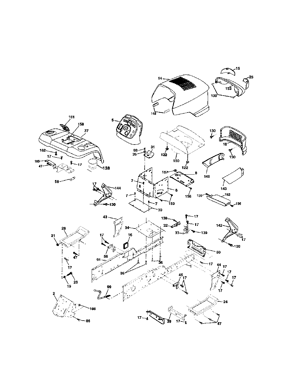 Chassis and enclosures Diagram and Parts List for LOGTH2548A  Husqvarna Lawn Tractor