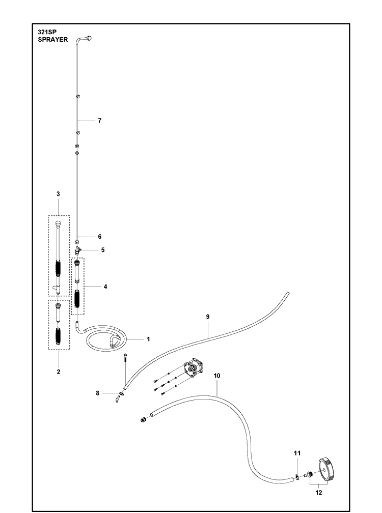 Spray System Diagram and Parts List for 321SP  Husqvarna Sprayer
