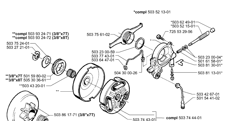Oil Pump/Clutch Diagram and Parts List for 365EPA 1999-11 Husqvarna Chainsaw
