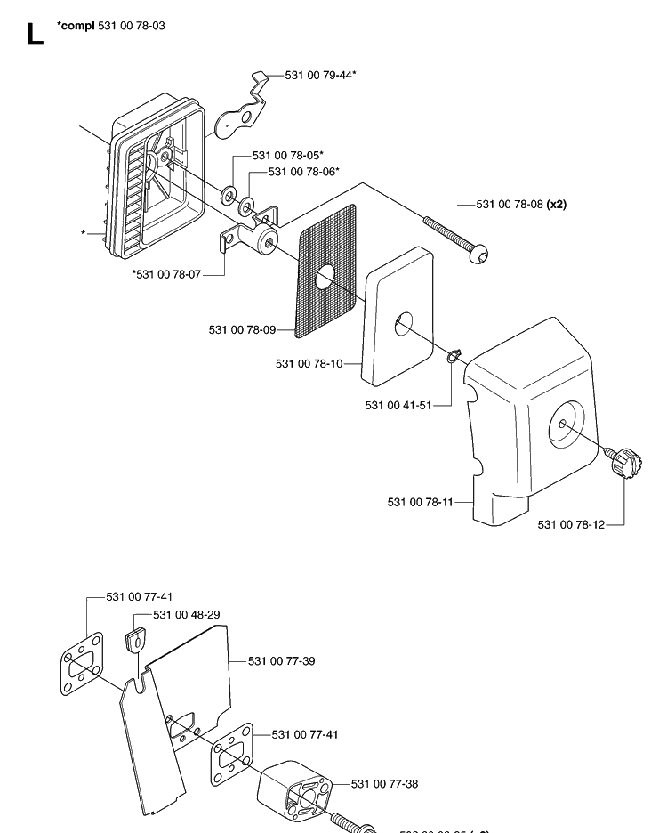Air Filter Diagram and Parts List for 143R 20070100001-Current Husqvarna Brush Cutter