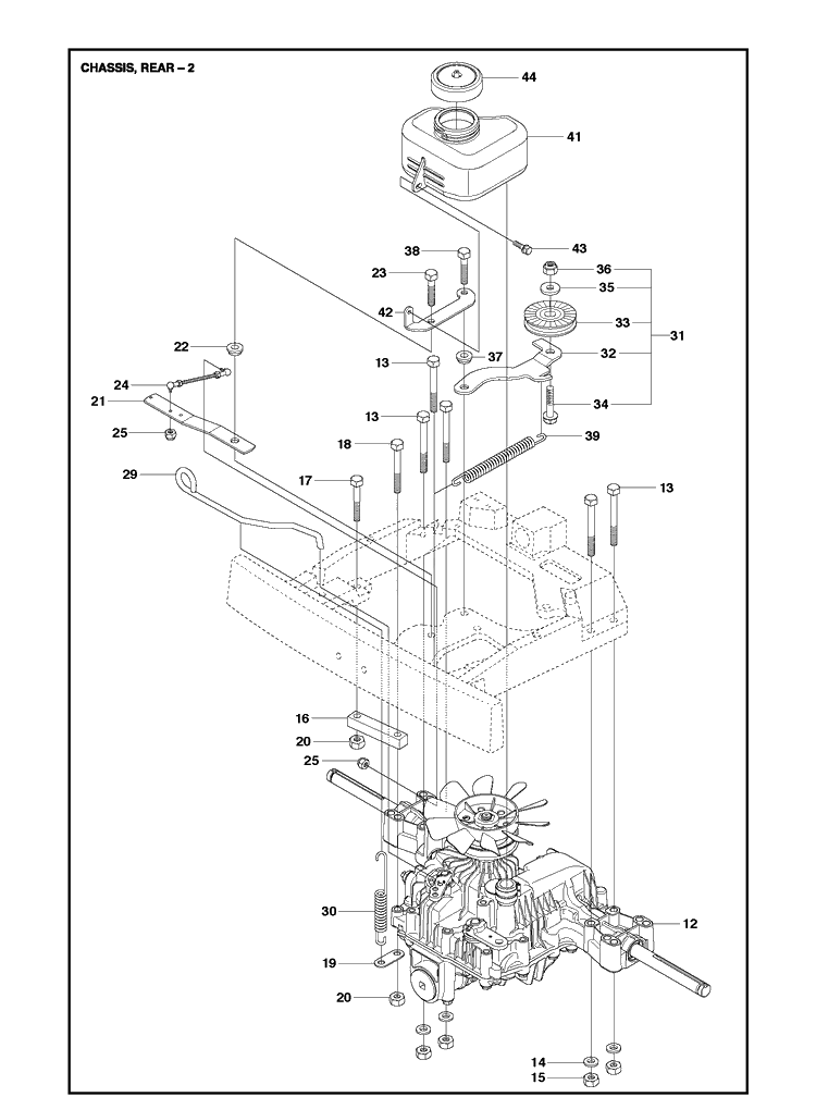 Chassis Rear 3 Diagram and Parts List for R214T AWD Husqvarna Lawn Mower