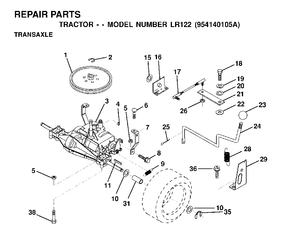 Transmission Diagram and Parts List for LR122 (954140105A)(1999-09) Husqvarna Lawn Tractor