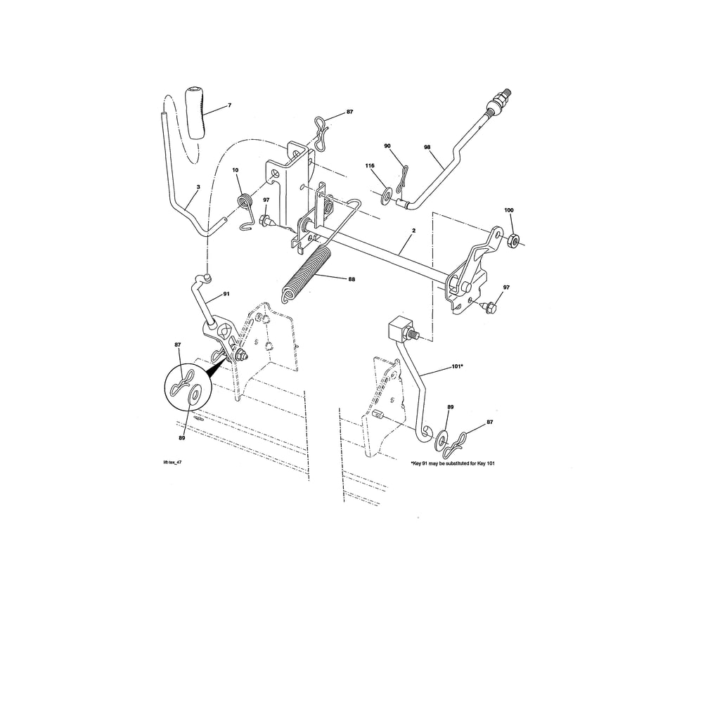 Mower Lift Diagram and Parts List for 917223810  Husqvarna Lawn Tractor