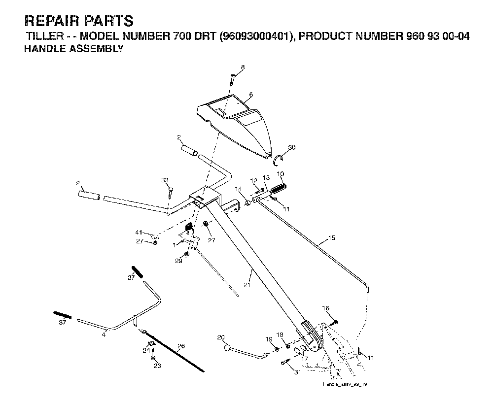 Handle And Controls Diagram and Parts List for 700DRT (96093000401)(2006-02) Husqvarna Tiller