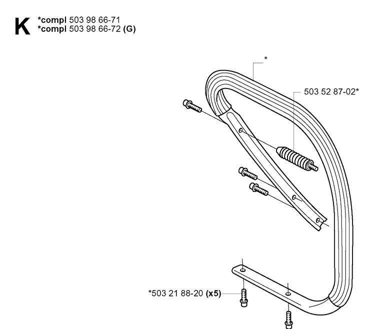 Handle 2 Diagram and Parts List for 385XP 20051000001-20064000000 Husqvarna Chainsaw