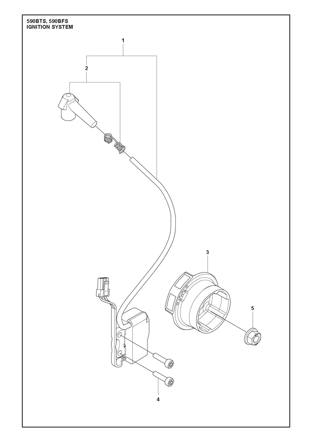 Ignition System Diagram and Parts List for 590BTS  Husqvarna Leaf Blower / Vacuum