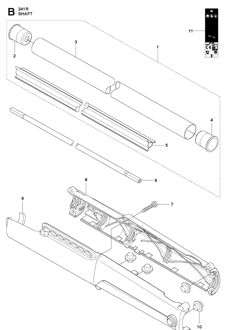 Shaft Diagram and Parts List for 241R 20144900001-Current Husqvarna Brush Cutter