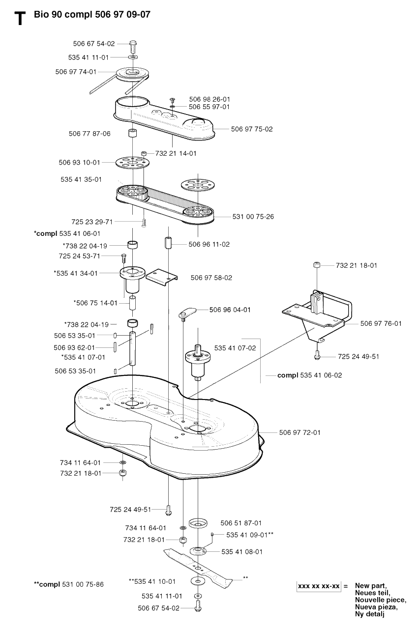 90cm Cutting Deck Diagram and Parts List for R13BIO 2002-02 Husqvarna Lawn Tractor