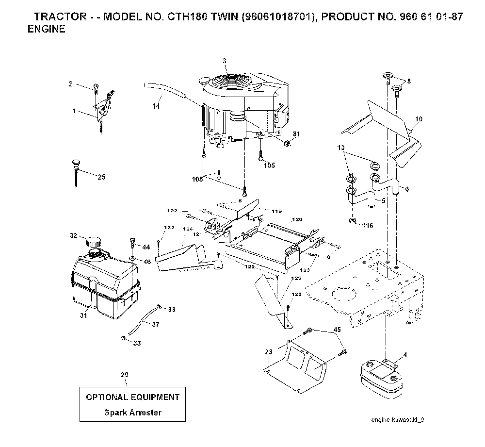 Engine Diagram and Parts List for CTH180TWIN (96061018701)(2007-05) Husqvarna Lawn Tractor