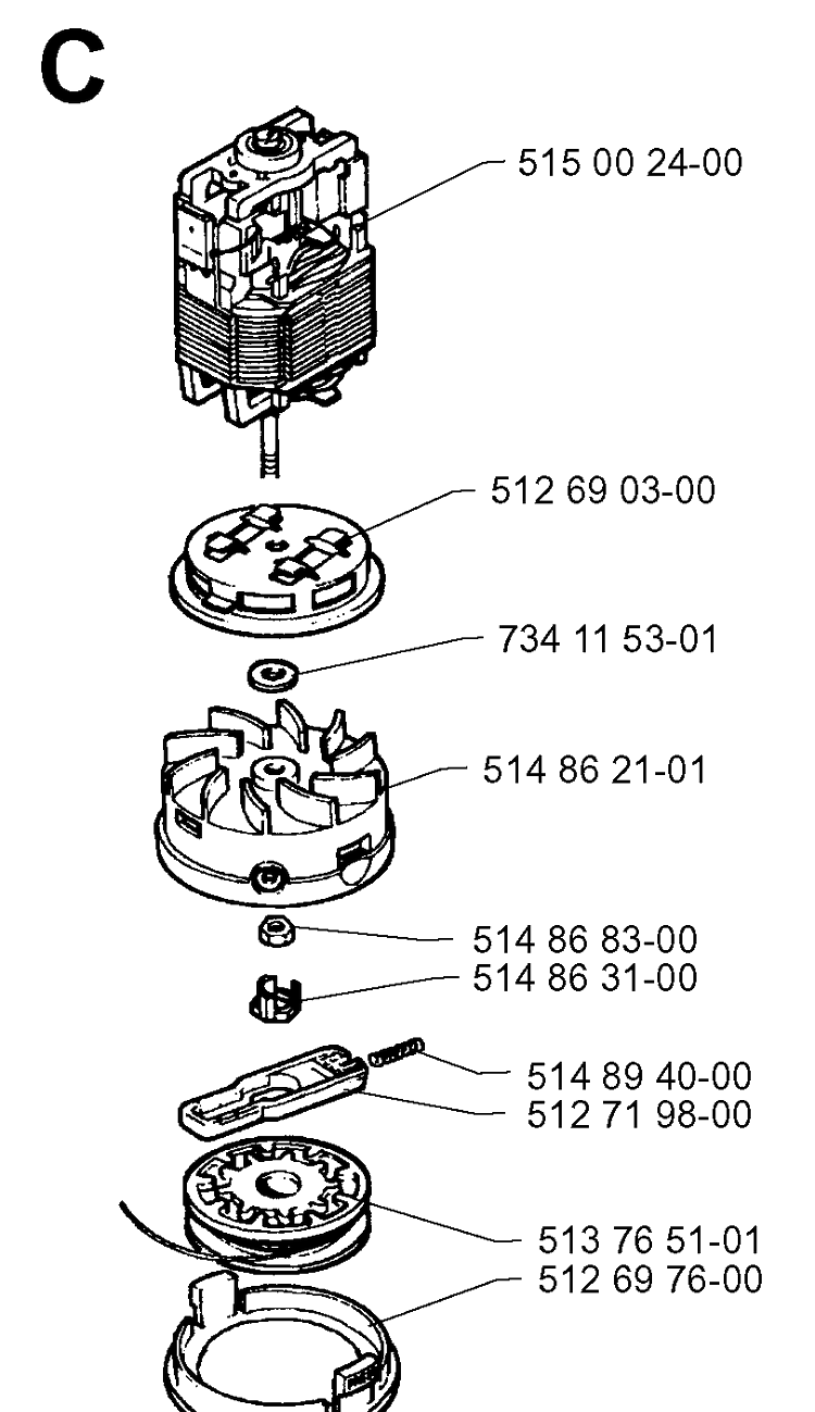 Motor 2 Diagram and Parts List for 19961400001-CURRENT  Husqvarna Trimmer