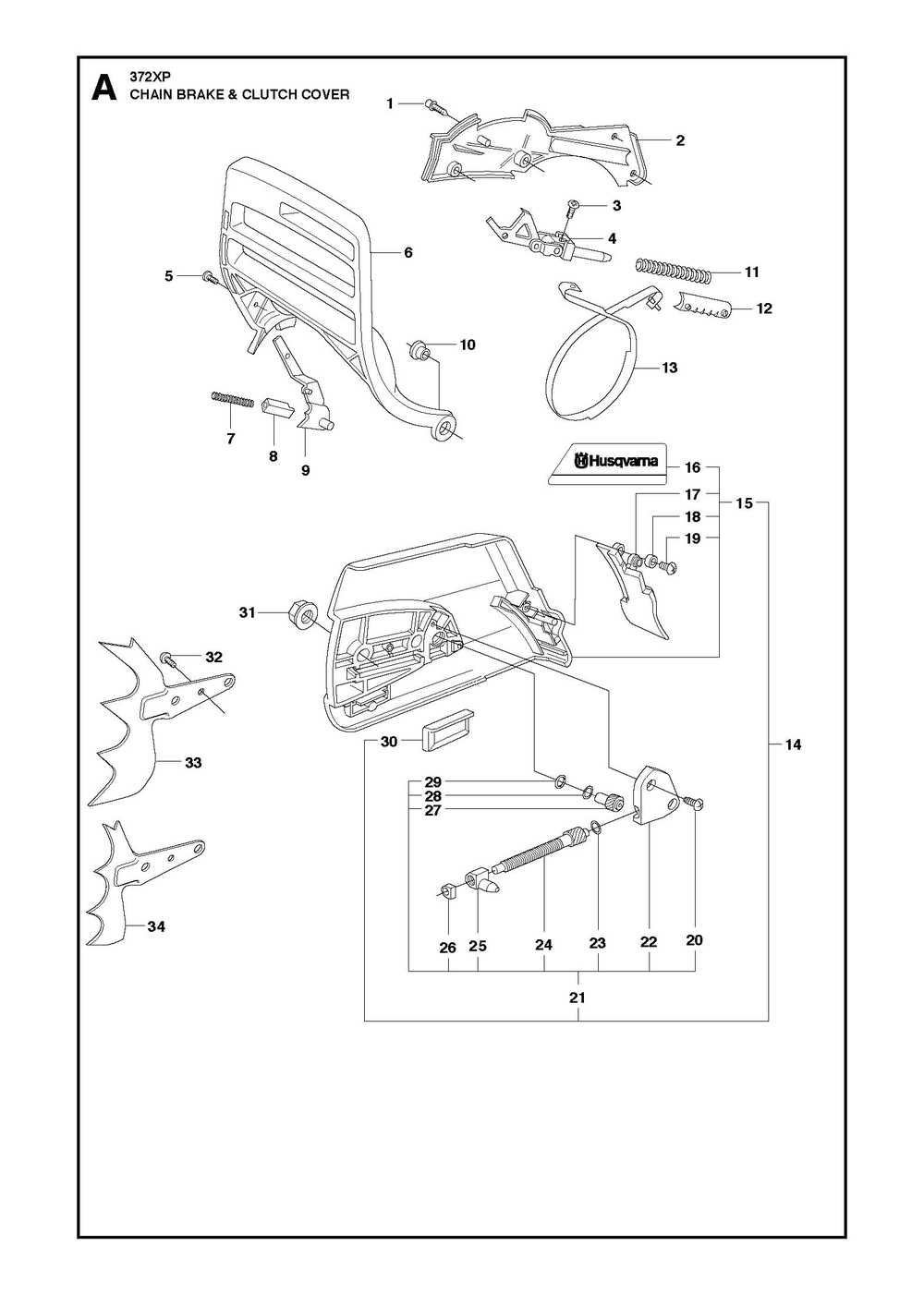 Chain Brake And Clutch Cover Diagram and Parts List for 372XP-372XPG 372 XP W - 372 XP GW Husqvarna Chainsaw