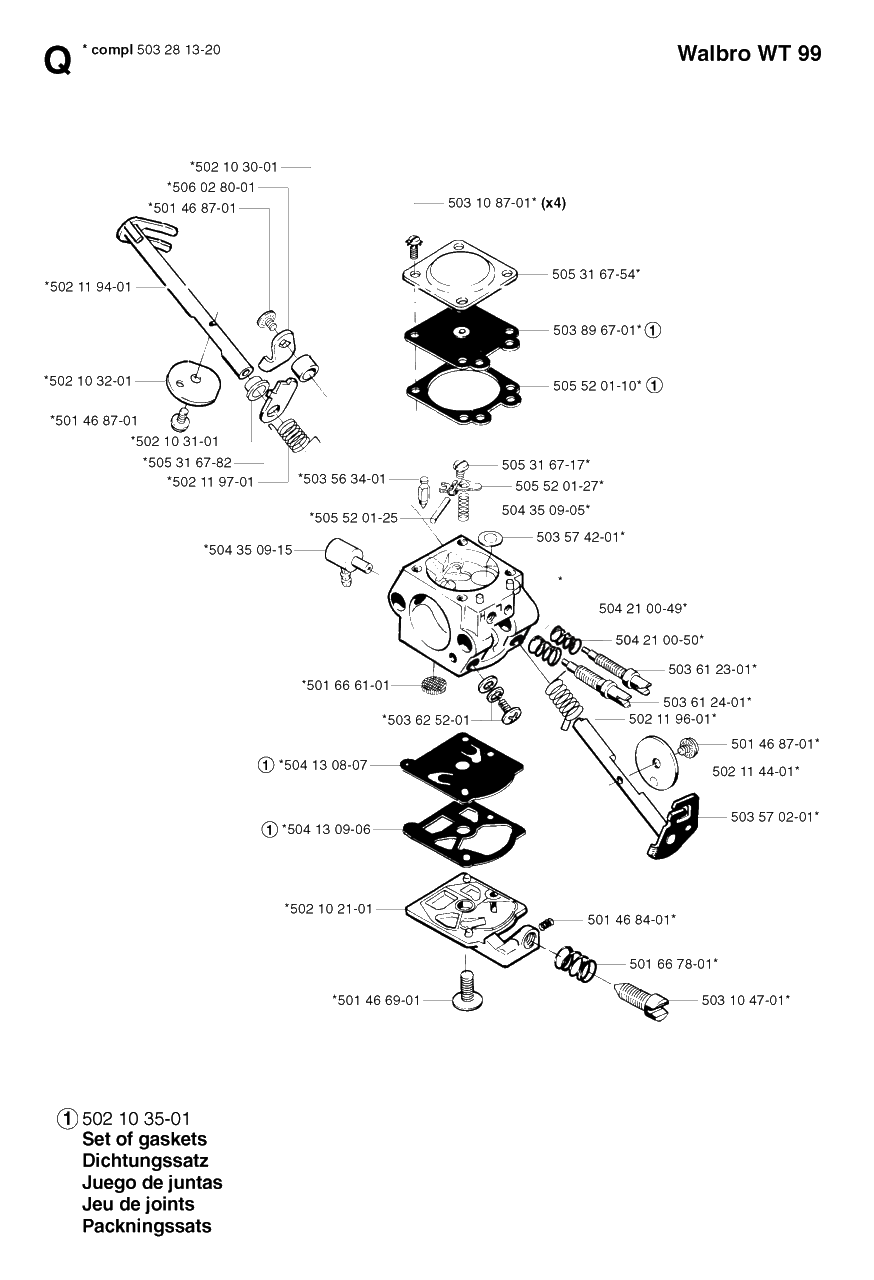 Carburetor Details Diagram and Parts List for 245RX 20023100001 & Above Husqvarna Trimmer