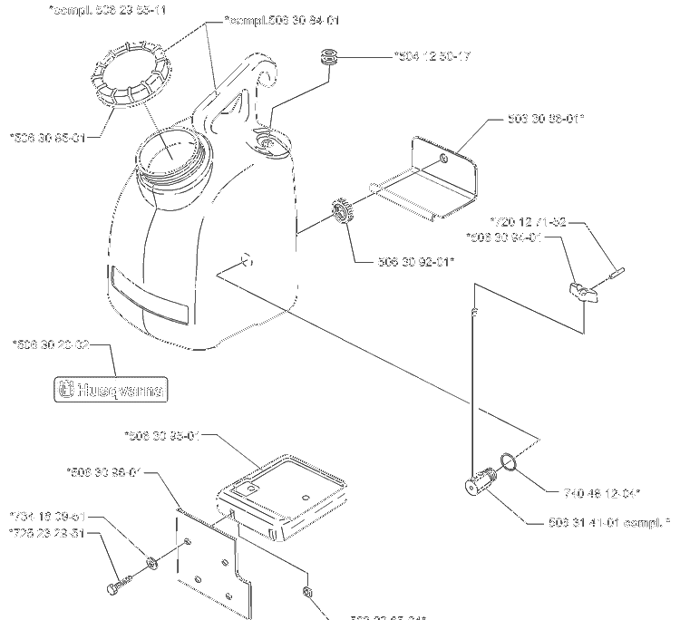 Fuel Tank Diagram and Parts List for KV03 2000-03 Husqvarna Table Saw Accessories