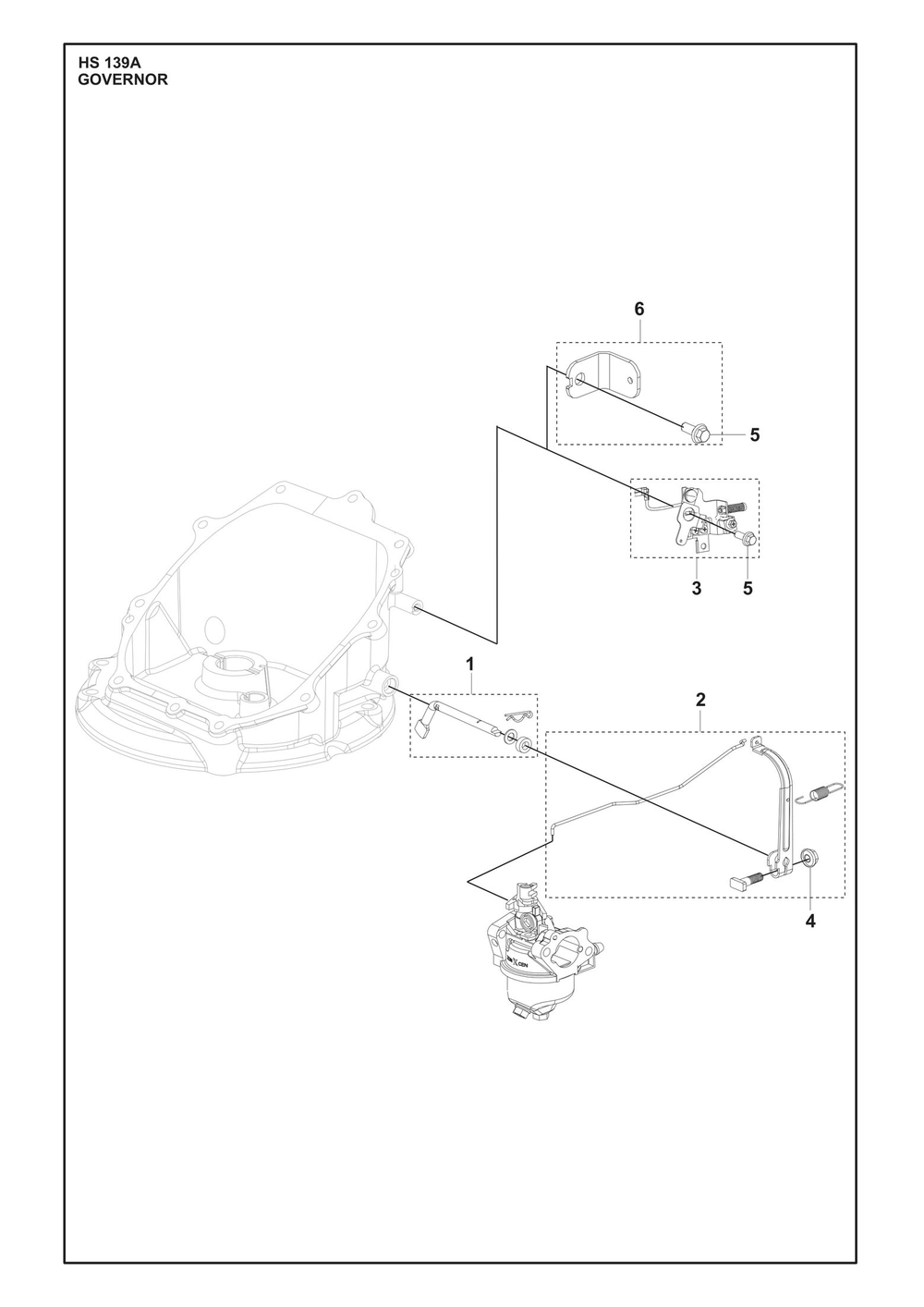 Governor Diagram and Parts List for HS139A531450701 531450702, 599912201, 599912202 Husqvarna Engine