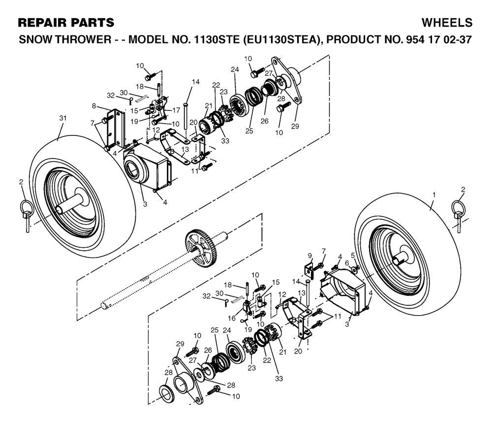 Wheels And Tires Diagram and Parts List for 1130STE (954170237-A)(2004-09) Husqvarna Snow Blower