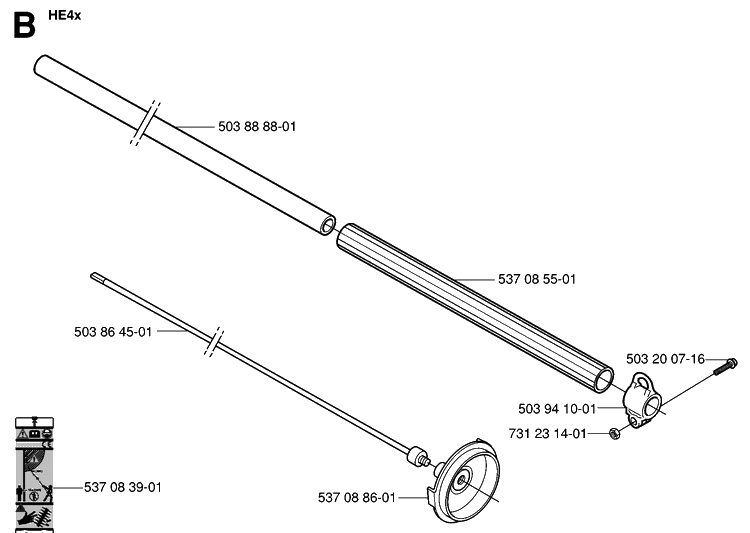 Shaft Diagram and Parts List for 326HE4 (X-SERIES)(20033100001-20040100000) Husqvarna Hedge Trimmer