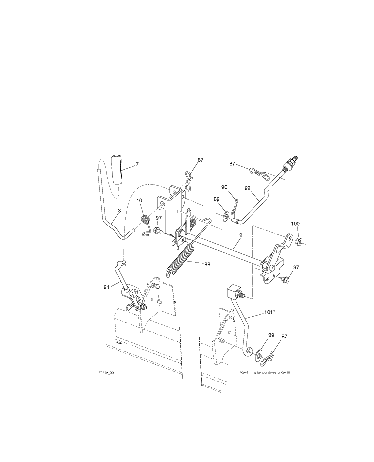 Mower Lift Lever Diagram and Parts List for YTH22V46-289630 2010-05 Husqvarna Lawn Tractor