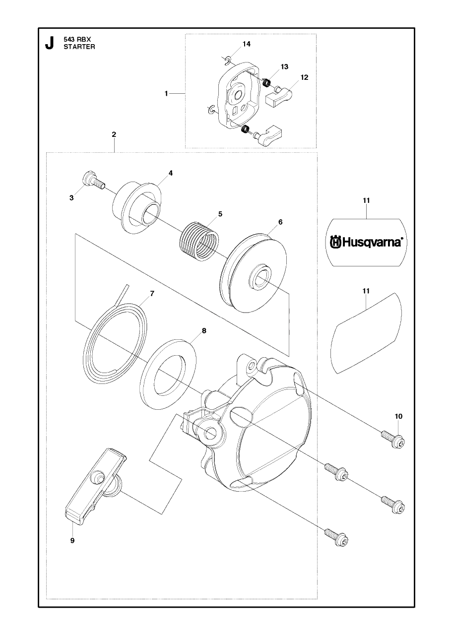 Starter Diagram and Parts List for 543RBX 20130500001 - 20154400000 Husqvarna Brush Cutter
