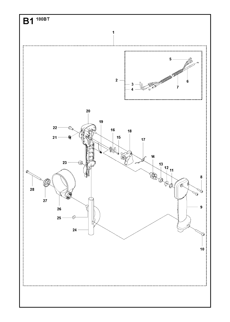 Handle And Controls Diagram and Parts List for 180BT 20084000001 & Above Husqvarna Leaf Blower / Vacuum