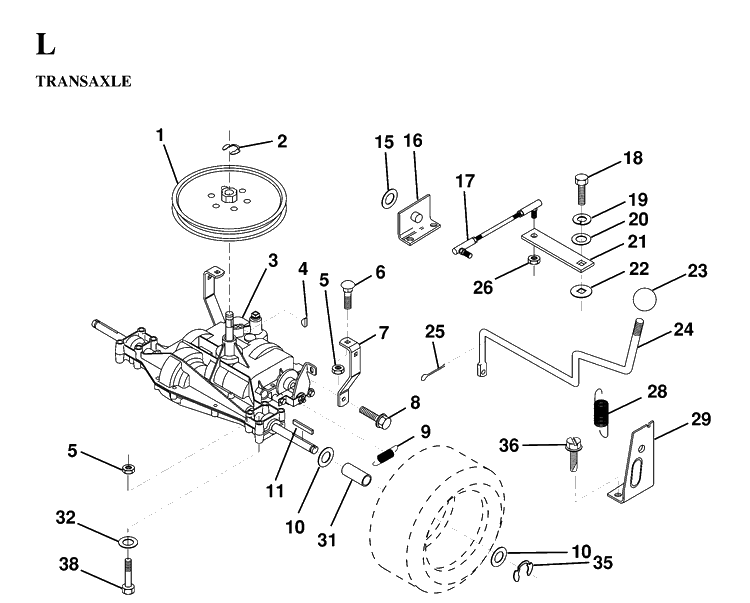 Transmission Diagram and Parts List for LT130 (HE1336D)(1997-03) Husqvarna Lawn Tractor