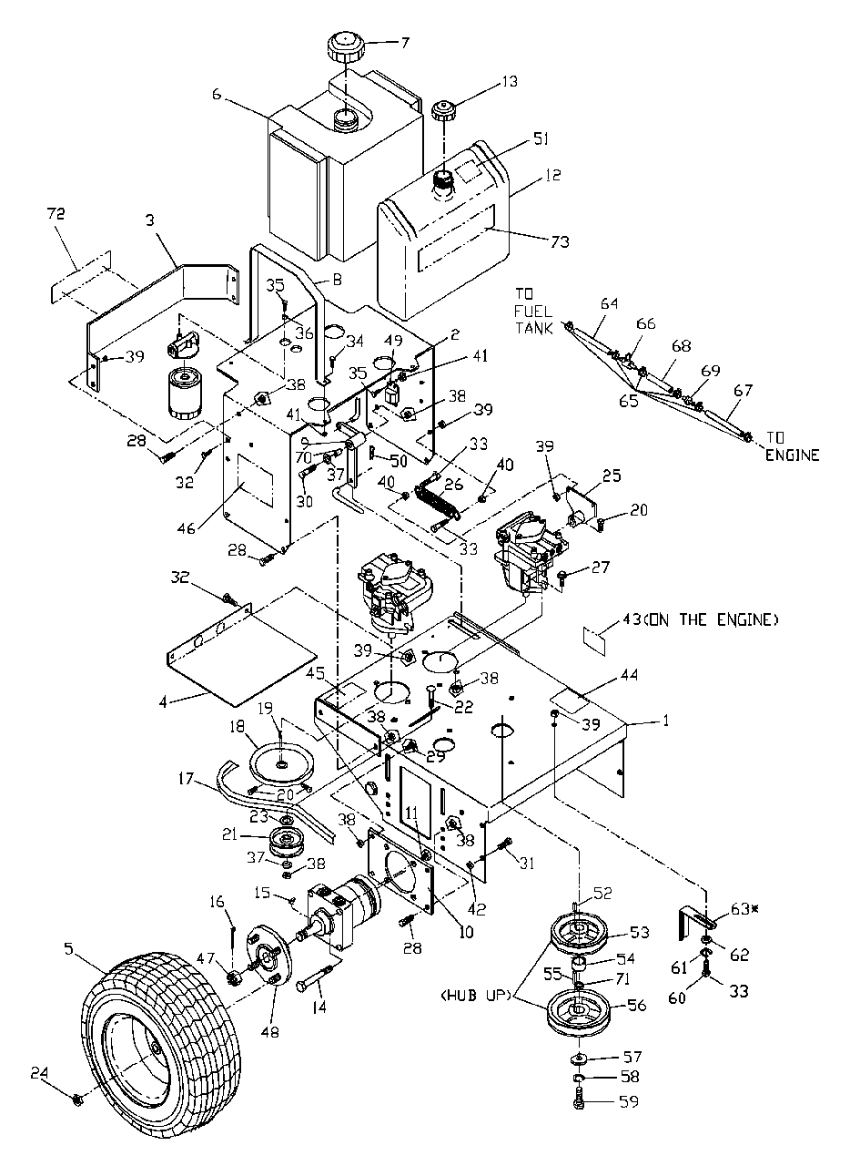 Rear Deck Assembly Diagram and Parts List for WH3614A (968999105)(2001-02) Husqvarna Lawn Mower