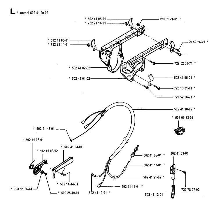 Handle And Controls Diagram and Parts List for 250PS 19940600001-19960500000 Husqvarna Pole Saw