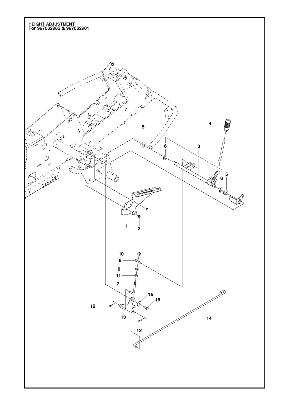 Height Adjustment Diagram and Parts List for R214T2016-2021  Husqvarna Lawn Tractor