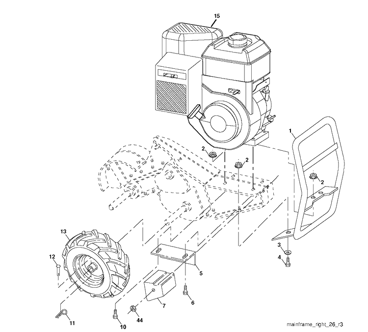 Mainframe, Right Side Diagram and Parts List for DRT900 (96093001101)(2010-10) Husqvarna Cultivator