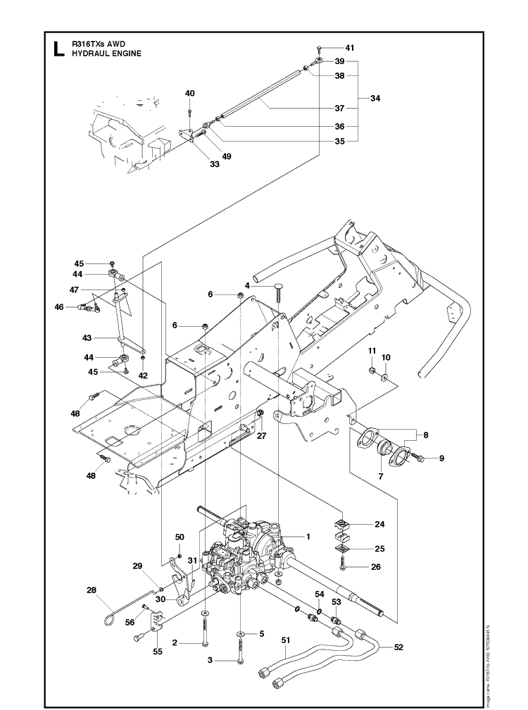 Hydraul Engine Diagram and Parts List for R316TXSAWD (966757801)(2012) Husqvarna Lawn Mower