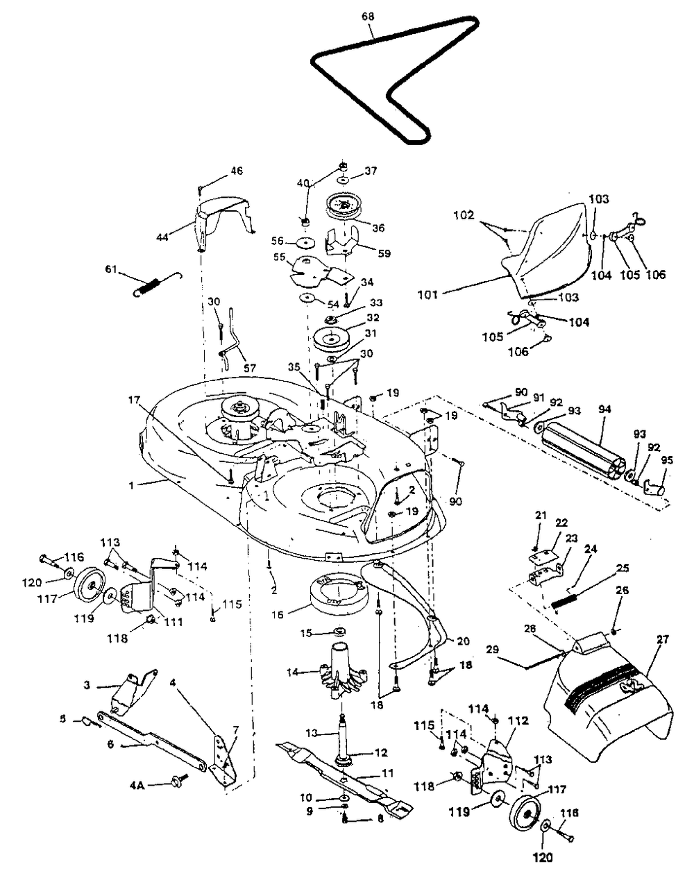 42-Inch Mower Diagram and Parts List for YT180 (954000652-A)(1994-01) Husqvarna Lawn Tractor