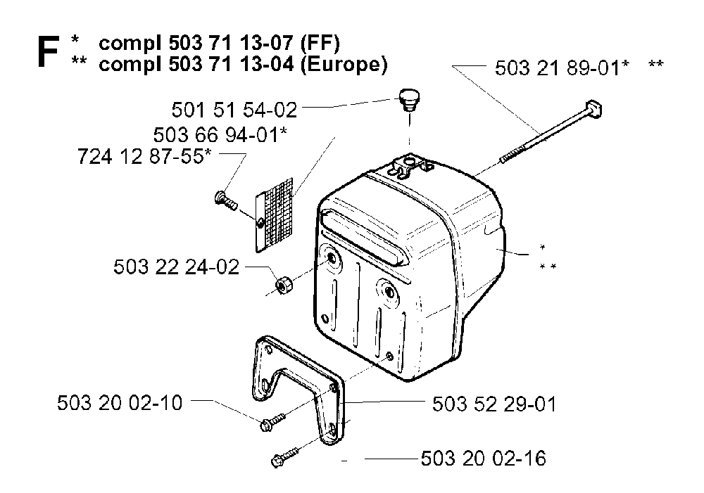 Muffler Diagram and Parts List for 394XPEPA 19980900001 Husqvarna Chainsaw