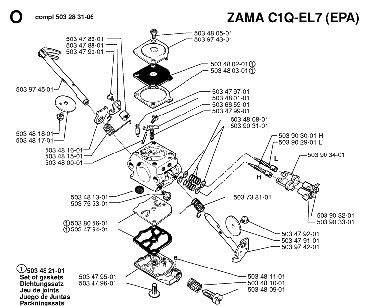 Carburetor Details 2 Diagram and Parts List for 55 19982300001-20001900000 Husqvarna Chainsaw