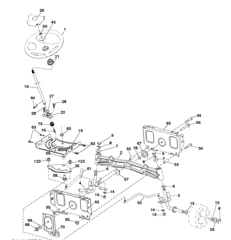 Steering Diagram and Parts List for YT42DXLS  Husqvarna Lawn Tractor
